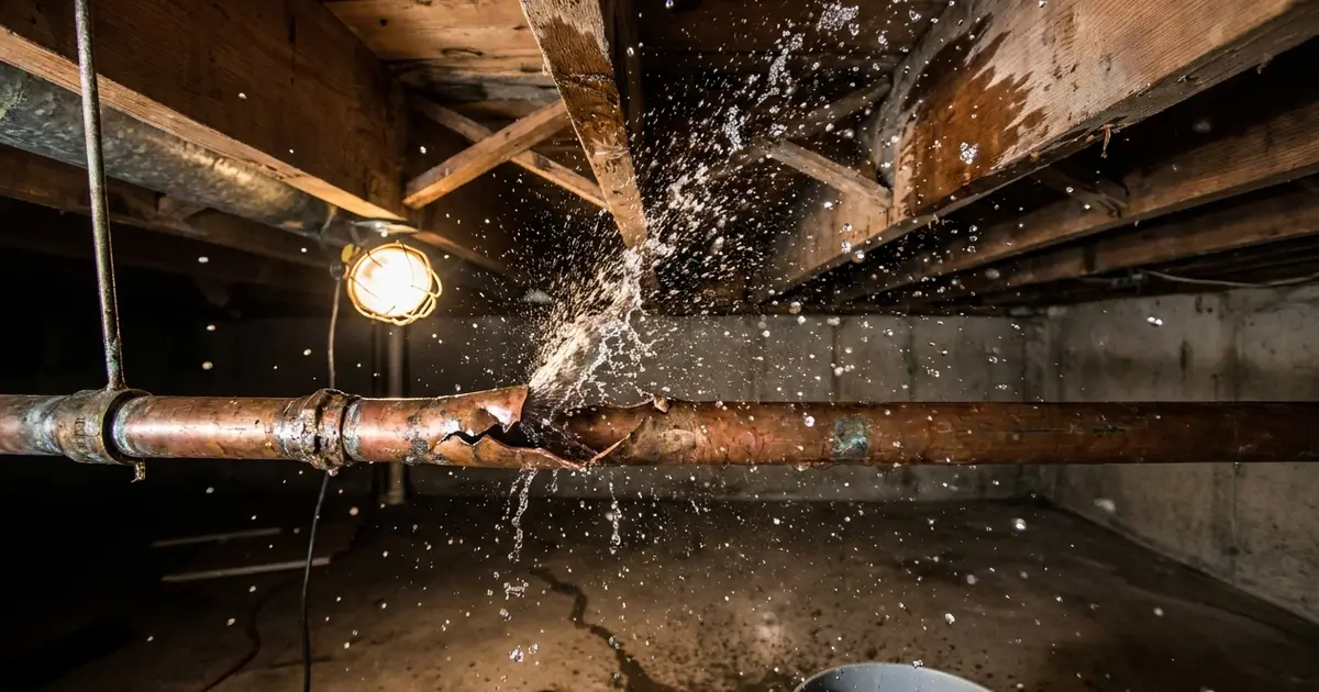 Burst copper water pipe basement