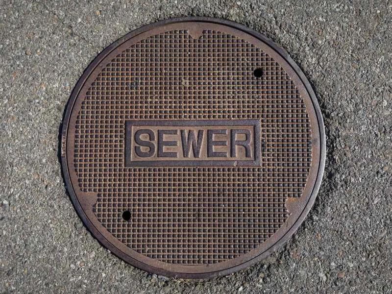 Sewer access cover set in pavement